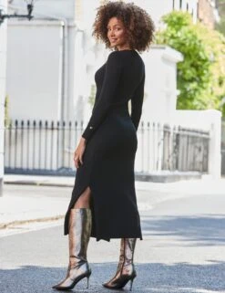 Cut Out Gold Button Detail Midaxi Dress -Marksandspencer Sale Store ribbed cut out detail midaxi bodycon dress 3