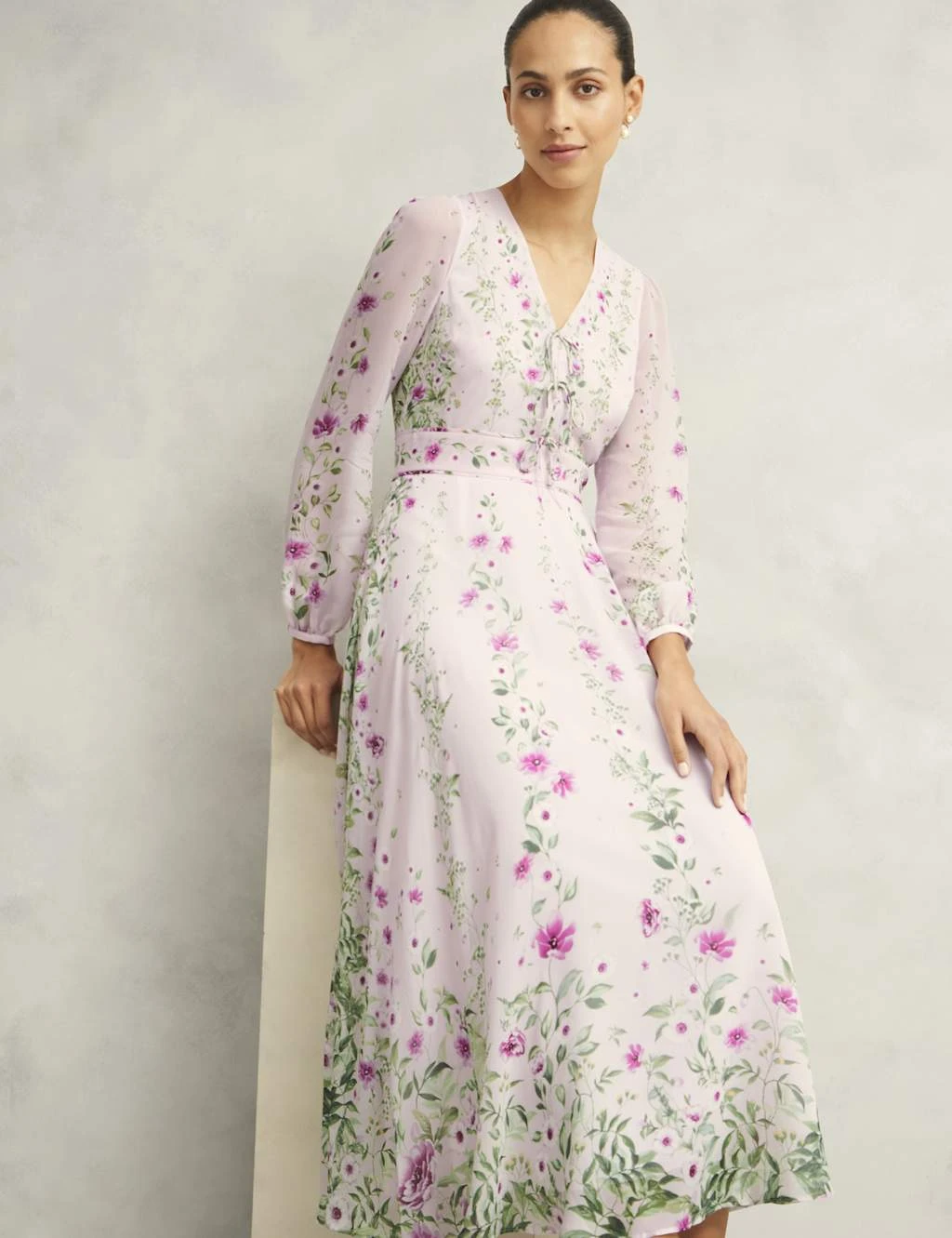 Silk Rich Floral V-Neck Midi Skater Dress 14 Silk Rich Floral V-Neck Midi Skater Dress - Image 14