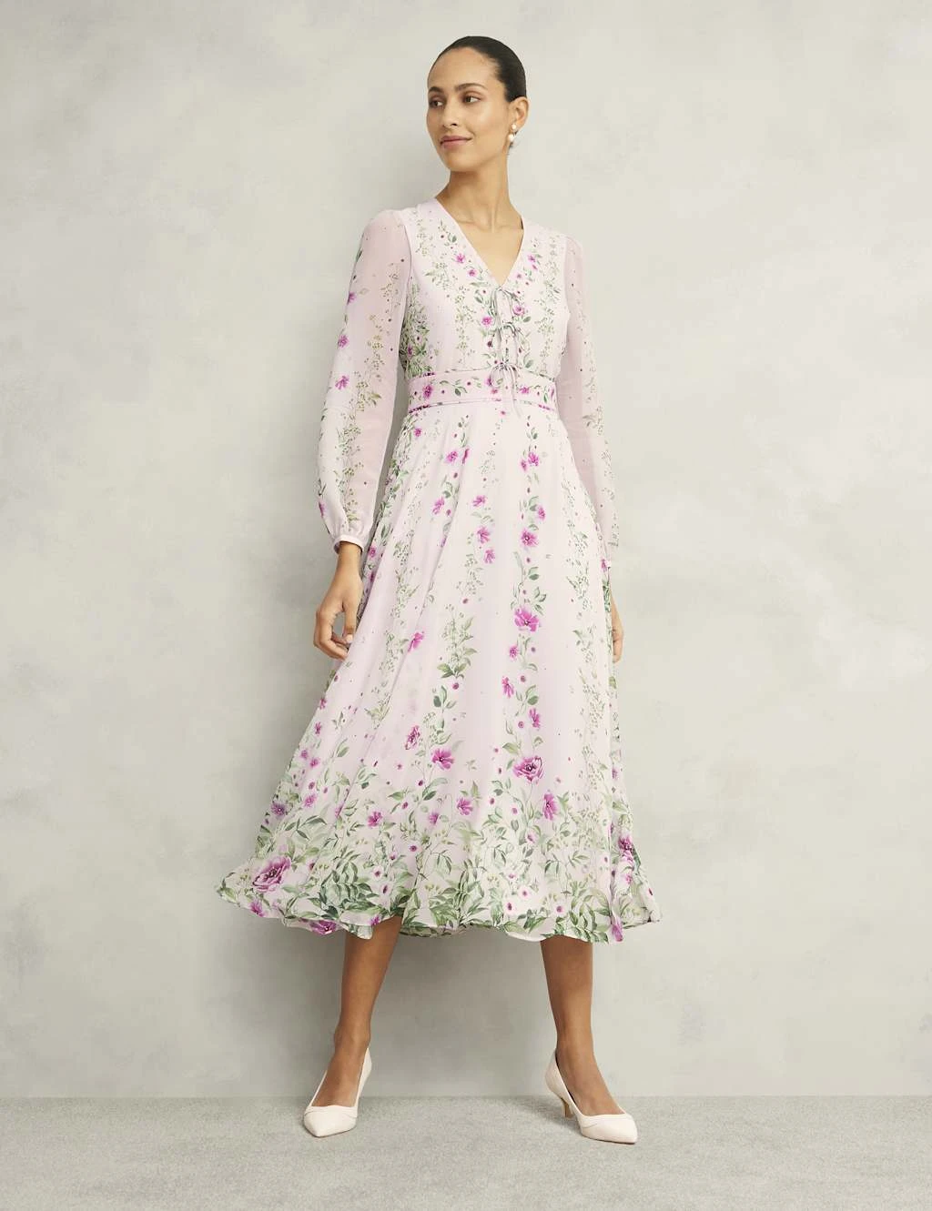 Silk Rich Floral V-Neck Midi Skater Dress 9 Silk Rich Floral V-Neck Midi Skater Dress - Image 9