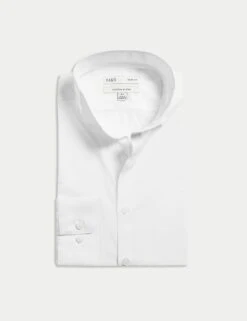 Slim Fit Cotton Blend Dress Shirt -Marksandspencer Sale Store slim fit cotton blend dress shirt 12