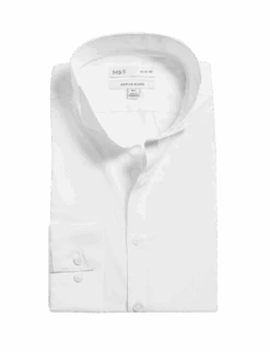 Slim Fit Cotton Blend Dress Shirt -Marksandspencer Sale Store slim fit cotton blend dress shirt