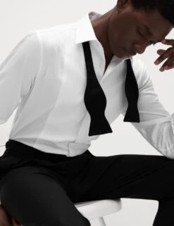 Slim Fit Luxury Cotton Double Cuffed Dress Shirt -Marksandspencer Sale Store slim fit easy iron pure cotton textured shirt 1