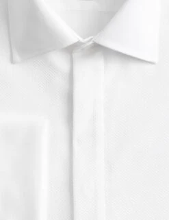 Slim Fit Luxury Cotton Double Cuffed Dress Shirt -Marksandspencer Sale Store slim fit easy iron pure cotton textured shirt 3