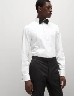 Slim Fit Luxury Cotton Double Cuffed Dress Shirt -Marksandspencer Sale Store slim fit easy iron pure cotton textured shirt 5