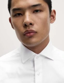 Slim Fit Luxury Cotton Double Cuff Twill Shirt -Marksandspencer Sale Store slim fit easy iron pure cotton twill shirt 1