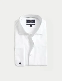 Slim Fit Luxury Cotton Double Cuff Twill Shirt -Marksandspencer Sale Store slim fit easy iron pure cotton twill shirt