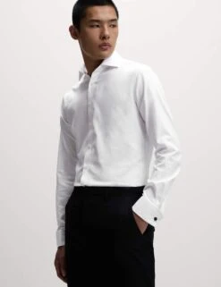 Slim Fit Luxury Cotton Double Cuff Twill Shirt -Marksandspencer Sale Store slim fit easy iron pure cotton twill shirt 5