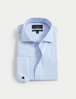 Slim Fit Luxury Cotton Double Cuff Twill Shirt -Marksandspencer Sale Store slim fit easy iron pure cotton twill shirt 7
