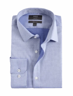 Slim Fit Easy Iron Pure Cotton Textured Shirt -Marksandspencer Sale Store slim fit non iron pure cotton textured shirt 1