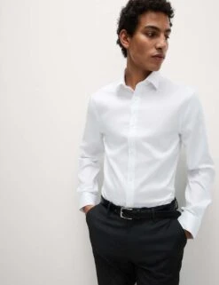 Slim Fit Easy Iron Pure Cotton Textured Shirt -Marksandspencer Sale Store slim fit non iron pure cotton textured shirt 12
