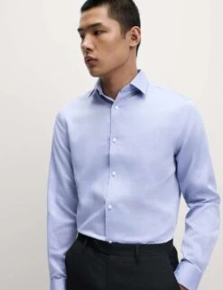 Slim Fit Easy Iron Pure Cotton Textured Shirt -Marksandspencer Sale Store slim fit non iron pure cotton textured shirt 17