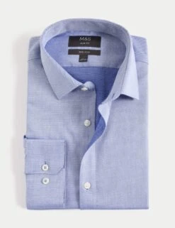 Slim Fit Easy Iron Pure Cotton Textured Shirt -Marksandspencer Sale Store slim fit non iron pure cotton textured shirt 18