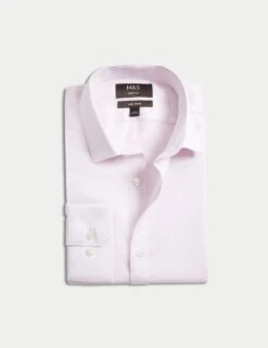 Slim Fit Easy Iron Pure Cotton Textured Shirt -Marksandspencer Sale Store slim fit non iron pure cotton textured shirt 24