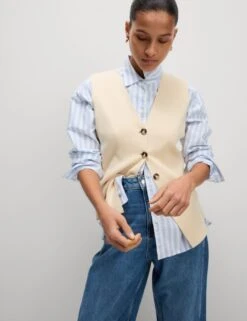 Soft Touch V-Neck Knitted Waistcoat -Marksandspencer Sale Store soft touch v neck knitted waistcoat 9