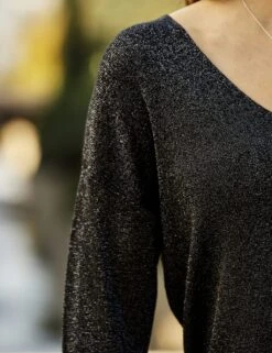 Sparkly V-Neck Metallic Jumper -Marksandspencer Sale Store sparkly v neck metallic jumper 6