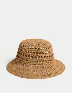 Straw Open Weave Bucket Hat -Marksandspencer Sale Store straw open weave bucket hat 1