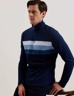 Ted Baker Longman Ombre Detail Half Zip Sweatshirt -Marksandspencer Sale Store striped half zip funnel neck sweatshirt