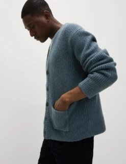 Supersoft Ribbed V-Neck Cardigan With Wool -Marksandspencer Sale Store supersoft ribbed v neck cardigan with wool 12