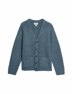 Supersoft Ribbed V-Neck Cardigan With Wool -Marksandspencer Sale Store supersoft ribbed v neck cardigan with wool
