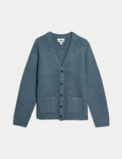 Supersoft Ribbed V-Neck Cardigan With Wool -Marksandspencer Sale Store supersoft ribbed v neck cardigan with wool 8