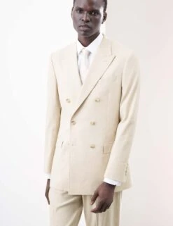 Tailored Fit Italian Performance Linen Blend Double Breasted Suit Jacket -Marksandspencer Sale Store tailored fit italian miracle linen double breasted performance suit jacket 4