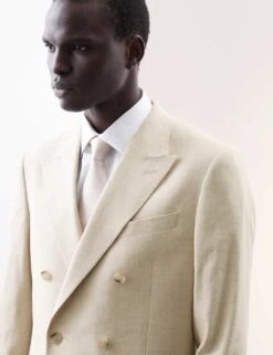 Tailored Fit Italian Performance Linen Blend Double Breasted Suit Jacket -Marksandspencer Sale Store tailored fit italian miracle linen double breasted performance suit jacket 5