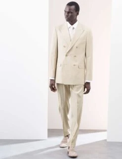 Tailored Fit Italian Performance Linen Blend Double Breasted Suit Jacket -Marksandspencer Sale Store tailored fit italian miracle linen double breasted performance suit jacket 6