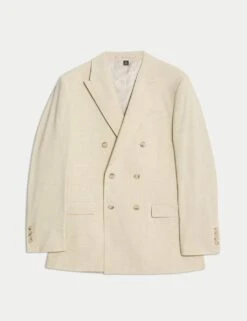 Tailored Fit Italian Performance Linen Blend Double Breasted Suit Jacket -Marksandspencer Sale Store tailored fit italian miracle linen double breasted performance suit jacket 8