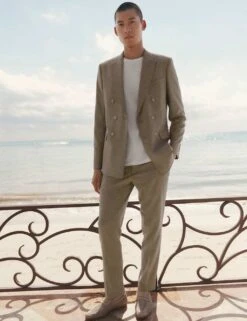 Tailored Fit Italian Performance Linen Blend Pinstripe Suit Trousers -Marksandspencer Sale Store tailored fit italian miracle linen trousers