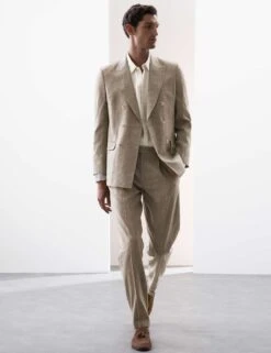 Tailored Fit Italian Performance Linen Blend Pinstripe Suit Trousers -Marksandspencer Sale Store tailored fit italian miracle linen trousers 3