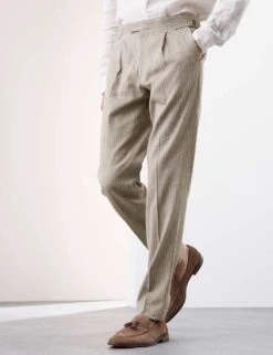 Tailored Fit Italian Performance Linen Blend Pinstripe Suit Trousers -Marksandspencer Sale Store tailored fit italian miracle linen trousers 4