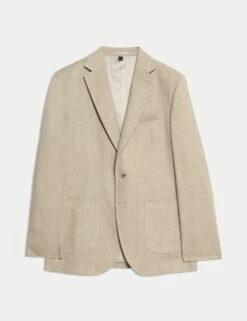 Tailored Fit Italian Linen Blend Twill Blazer -Marksandspencer Sale Store tailored fit linen blend twill suit jacket 1