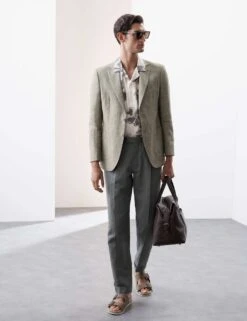 Tailored Fit Italian Linen Blend Twill Blazer -Marksandspencer Sale Store tailored fit linen blend twill suit jacket 8