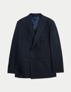 Jaeger Tailored Fit Silk & Linen Blend Double Breasted Suit Jacket -Marksandspencer Sale Store tailored fit silk rich suit jacket