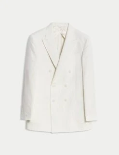 Jaeger Tailored Fit Silk & Linen Blend Double Breasted Suit Jacket -Marksandspencer Sale Store tailored fit silk rich suit jacket 9