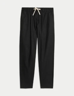 Tapered Fit Cotton Linen Blend Elasticated Trousers -Marksandspencer Sale Store tapered fit linen blend elasticated trousers 10