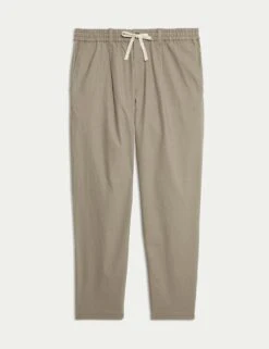 Tapered Fit Cotton Linen Blend Elasticated Trousers -Marksandspencer Sale Store tapered fit linen blend elasticated trousers