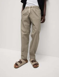 Tapered Fit Cotton Linen Blend Elasticated Trousers -Marksandspencer Sale Store tapered fit linen blend elasticated trousers 3