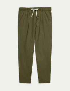 Tapered Fit Cotton Linen Blend Elasticated Trousers -Marksandspencer Sale Store tapered fit linen blend elasticated trousers 5