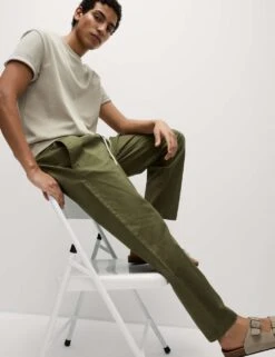 Tapered Fit Cotton Linen Blend Elasticated Trousers -Marksandspencer Sale Store tapered fit linen blend elasticated trousers 6