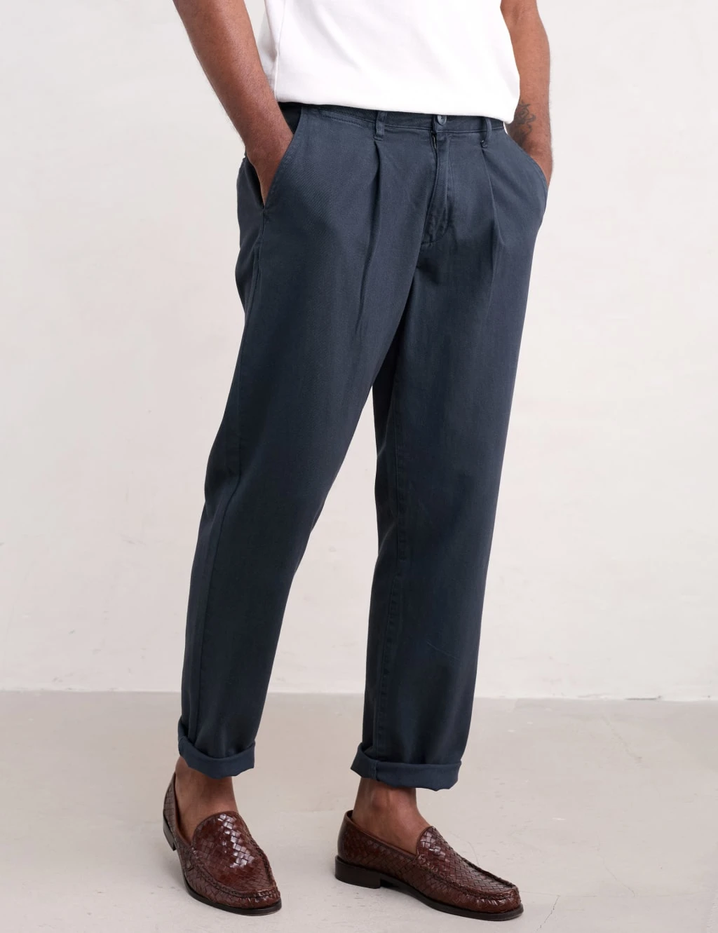 Tapered Fit Pure Cotton Flat Front Trousers 11 Tapered Fit Pure Cotton Flat Front Trousers - Image 11