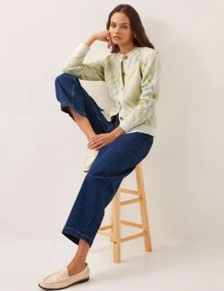 MONSOON Textured Argyle Crew Neck Cardigan With Wool -Marksandspencer Sale Store textured argyle crew neck cardigan with wool 5