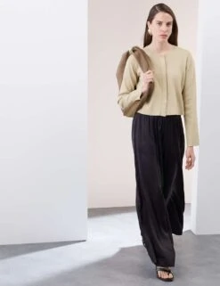 Crew Neck Button Front Cropped Cardigan -Marksandspencer Sale Store textured crew neck button front cropped cardigan 10