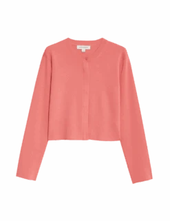 Crew Neck Button Front Cropped Cardigan -Marksandspencer Sale Store textured crew neck button front cropped cardigan