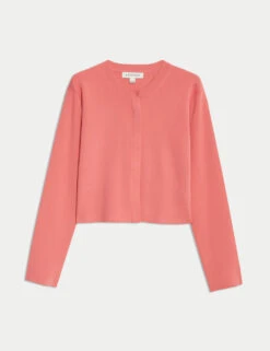 Crew Neck Button Front Cropped Cardigan -Marksandspencer Sale Store textured crew neck button front cropped cardigan 5
