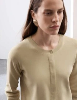 Crew Neck Button Front Cropped Cardigan -Marksandspencer Sale Store textured crew neck button front cropped cardigan 6