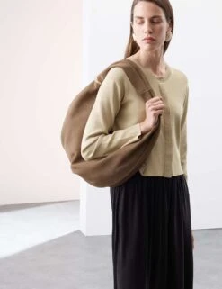 Crew Neck Button Front Cropped Cardigan -Marksandspencer Sale Store textured crew neck button front cropped cardigan 9