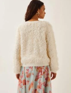 MONSOON Textured Floral Crew Neck Cardigan -Marksandspencer Sale Store textured floral crew neck cardigan 4