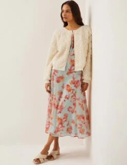 MONSOON Textured Floral Crew Neck Cardigan -Marksandspencer Sale Store textured floral crew neck cardigan 5