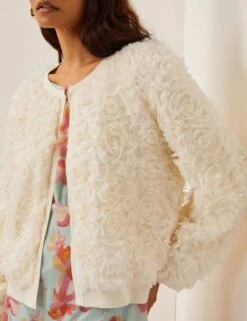 MONSOON Textured Floral Crew Neck Cardigan -Marksandspencer Sale Store textured floral crew neck cardigan 6